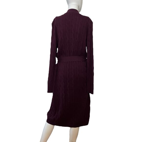 Minnie Rose Dark Purple Loganberry Cableknit Belted Duster XL NWT $275 - Picture 5 of 7